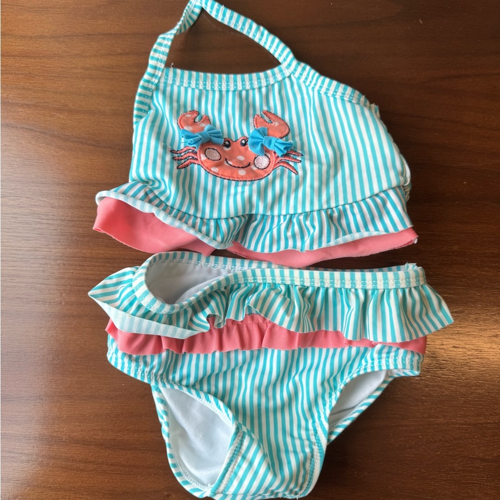 Striped Crab Print Swimsuit Set